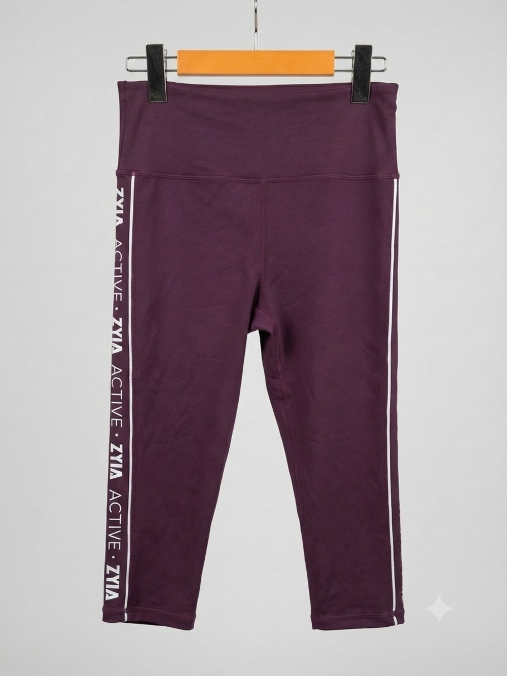 ZYIA Active Plum Purple Cropped Leggings with White Side Tape Size 8-10